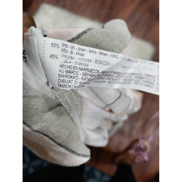 Zara Womens Striped Crop Top With V-Neck & Tie Front XS Linen Blend Made In Moro - Picture 5 of 13